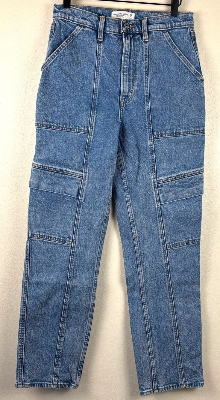 Abercrombie & Fitch 90's Straight Ultra High Rise Jeans Size 28 Blue Carpenter